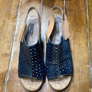 PIKOLINOS Size 41 Laser Cut Strap Wedge Shoes- cork toe- jute trim-